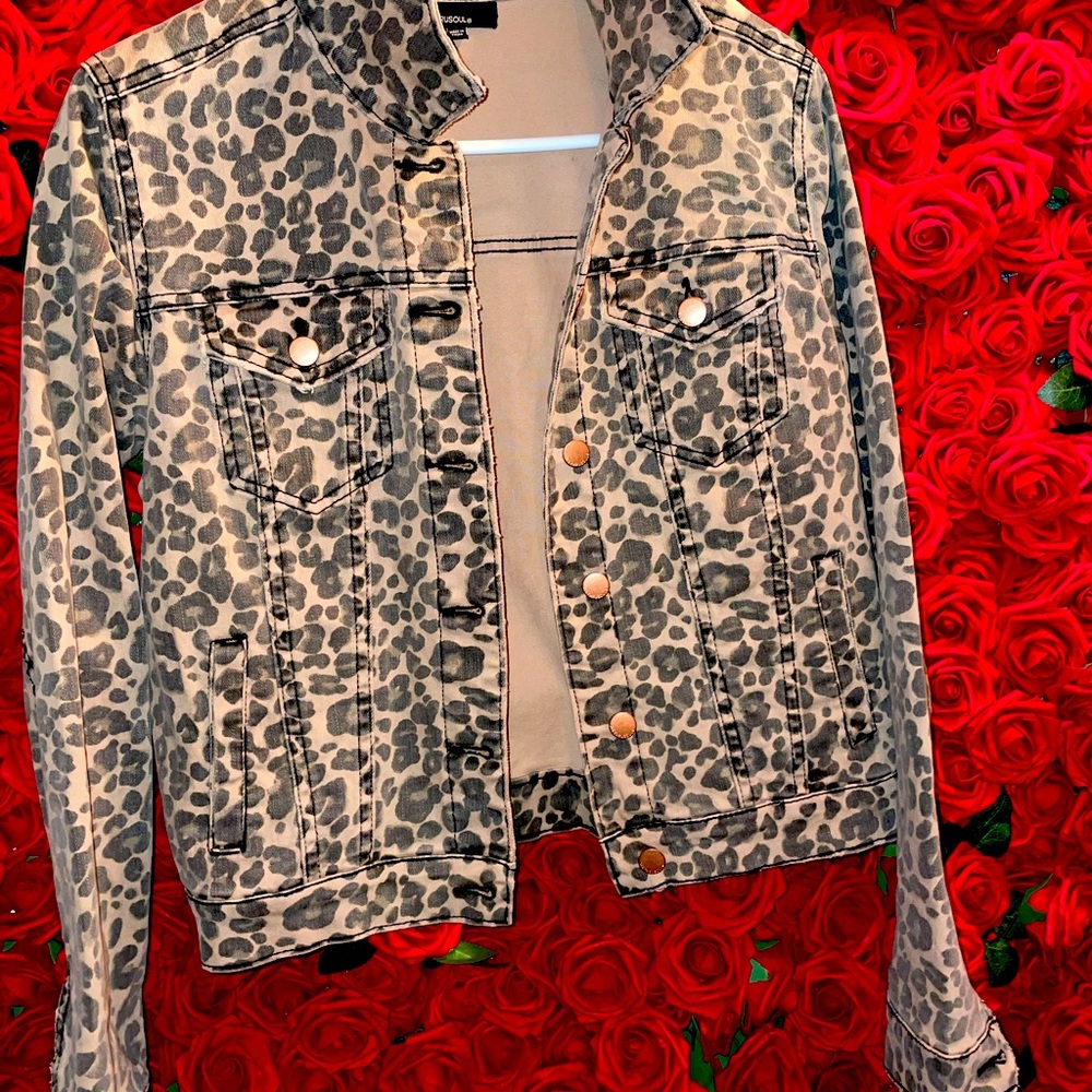 NORDSTROMS DENIM LEOPARD PRINT JACKET